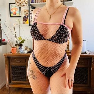 Vintage inspired fishnet bodystocking full length bodysuit!